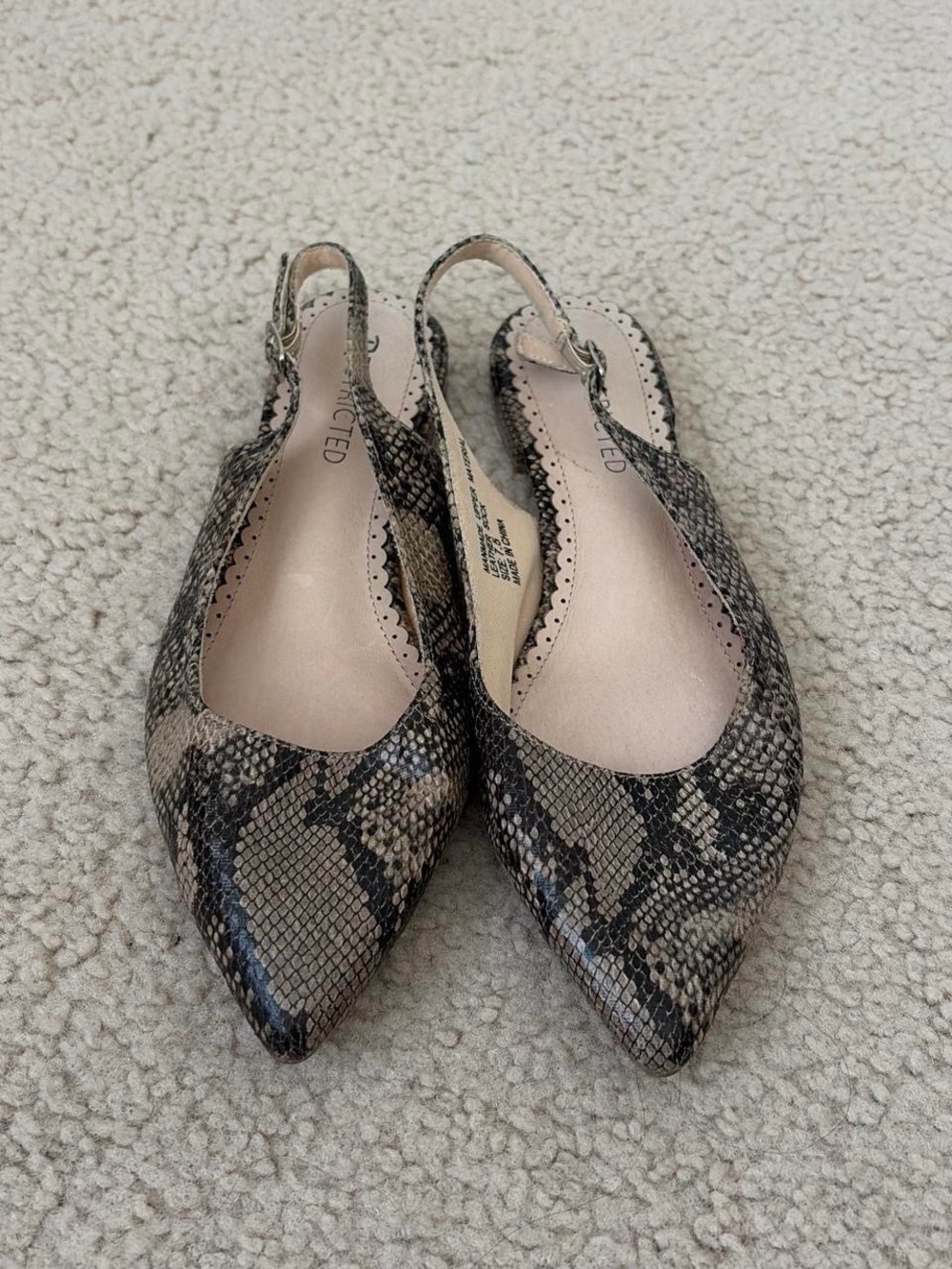 Restricted Snake-Print Pointed Slingback Flats - Beige & Black